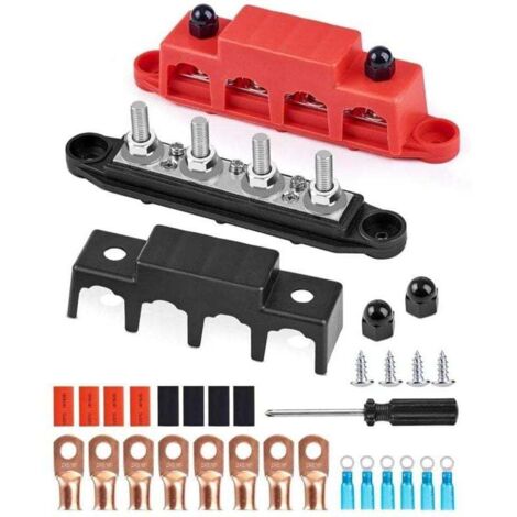 Bloc de Distribution bloc de 12V-48V DC BusBar 250A avec 4 x M8 Boulons,Barres de Distribution D'énergie 5/16",Bloc de Connexion de Batterie pour Voitures, Camping-Cars, navires, Yachts (M8)