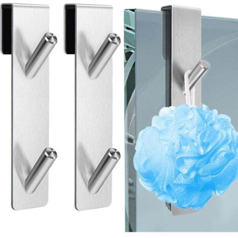 2 Pièces Crochet Paroi de Douche Verre,Crochet de Douche en Acier Inoxydable,Porte Serviette Salle de Bain Sans Percage,Crochets de Porte de Douche,Pour Suspendre Set de Douche,Serviette(Argent (1/4)