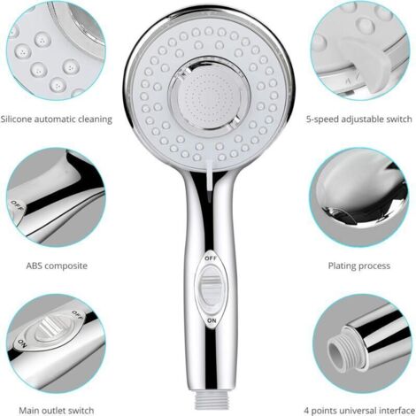 Pommeau Douche, Universel Pommeau de Douche Haute Pression, 5 Modes Economiseur d'eau et Bouton de l'interrupteur Douchette Pommeau Douche pour Le Bain et Le Spa-Acier Inoxydable