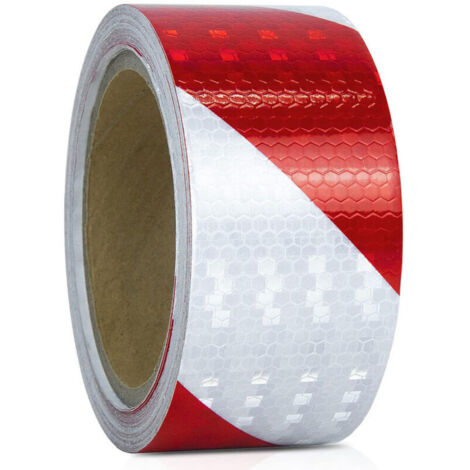 Bande Reflechissante Autocollante Rouge et Blanc Ruban Reflechissant Adhesif5mx5cm Haute Intensité Bande Réfléchissante pour véhicules, Camion, remorques de Nuit, Rappel de sécurité,OUYLAF