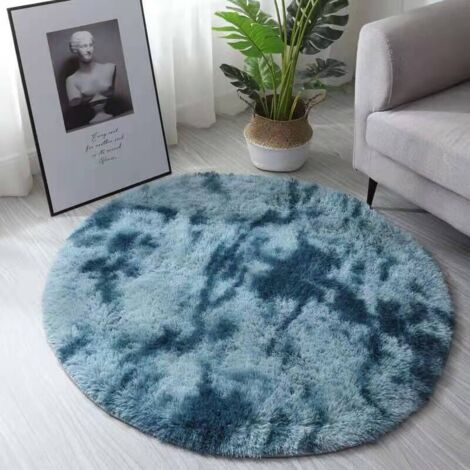 Tapis Rond Cozy Sensation ,Tapis Salon Shaggy - Descente de lit Chambre Grande Taille Poils Longs Moderne tapid Moquette Poil Long (Bleu foncé, 80 cm) (1/4)