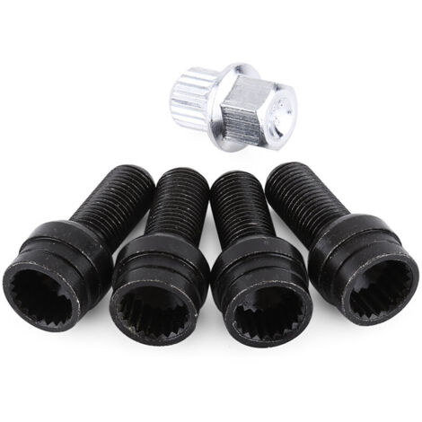 4 + 1 M14 1.5 MM en acier noir boulon de roue verrouillage écrou de roue ensemble avec clé