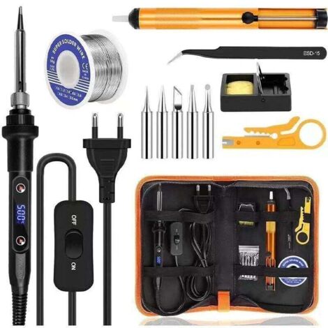 Fer à Souder Kit 80W Température Réglable 180-520°C Electronique de Precision avec Interrupteur ON/OFF, 5 Conseils de soudage, Pompe (1/2)
