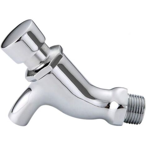 Robinet mural à un trou à fermeture automatique - Économiseur d'eau froide en cuivre - Pour toilettes publiques - Robinet de retard - Pour salle de bain, jardin, terrasse, évier - Chrome poli (1/4)