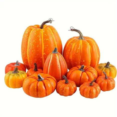 12 Lot de Orange Grande Citrouilles Artificielles de Tailles Assorties pour Décoration de Table,Automne,Vacances,Halloween, Thanksgiving (1/4)