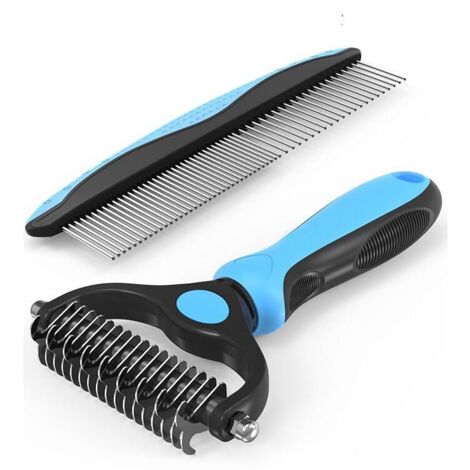 Brosse pour chien et chat, brosse pour chien 17+9 dents, râteau de toilettage pour chien, brosse de toilettage pour enlever les nœuds/sous-poil, brosse pour chien avec peigne, OUYLAF (1/4)