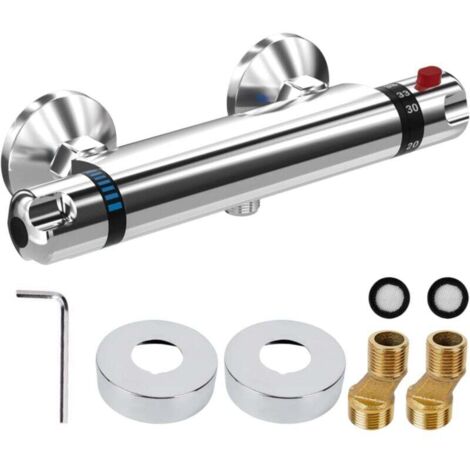 Mitigeur Douche Thermostatique, Douche Robinet Thermostatique avec Serrure Sécurité 38 ℃, Mitigeur pour Douche Murale Laiton, Contrôle de la température (20-50°C), Mitigeur Thermostatique