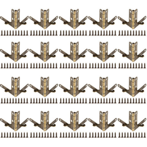 Lot de 20 charnières à ressort à angle de 90°, accessoires pour boîtiers en plastique, bois, métal, bijoux, montres (bronze) (1/4)