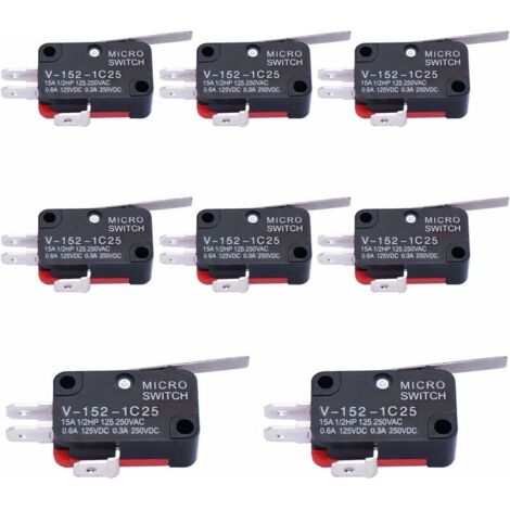10 pièces Micro interrupteur court bras de levier de charnière droite SPDT interrupteur de fin de course à action instantanée pour Arduino V-152-1C25 (1/4)