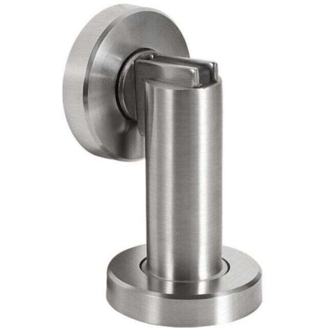 Butoir de porte magnétique MS010 en aspect acier inoxydable - Butée de porte avec matériel de fixation au sol et au mur - Bloc Porte aimanté - Ø 5cm, hauteur 8,4cm