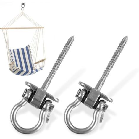 2 Pièces Crochet a Visser, Acier Inoxydable 304 Robuste Crochet Plafond pour Aire de Jeux Intérieure Extérieure Yoga, Hamac ,Corde, Balançoire, Suspendue Chaise, Sac de Boxe , Max 450kg (1/4)