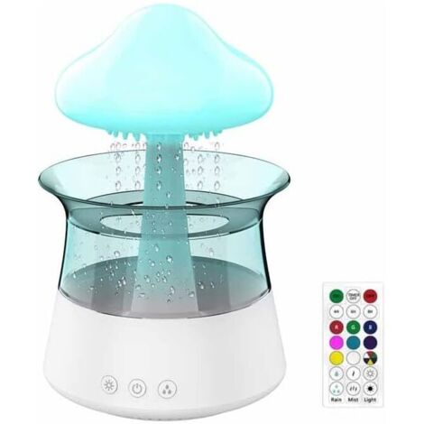 Humidificateur Nimbus pour chambres et chambres d'enfants, diffuseur d'huile en forme de champignon avec lumière LED 7 couleurs pouvant être utilisée comme veilleuse (avec télécommande) (1/4)