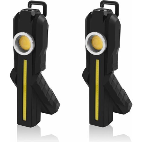 Lampe de Travail LED, Lampes de Travail COB Rechargeables avec Support Base Magnétique Crochet de Suspension 4 Modes Lampes de Poche LED Lumineuses Lampe d'Inspection pour Réparation de Voiture