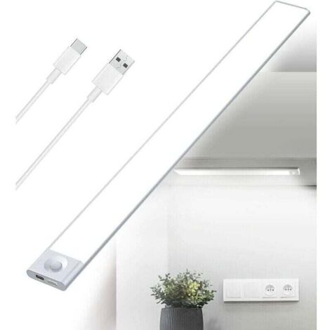 Reglette LED Cuisine Sous Meuble Rechargeable USB, 2500mAh 40cm Dimmable Lampe Placard Detecteur de Mouvement Barre LED Sans Fil Rechargeable Lumiere Capteur PIR a Pile pour Escalier Interieur (1/4)