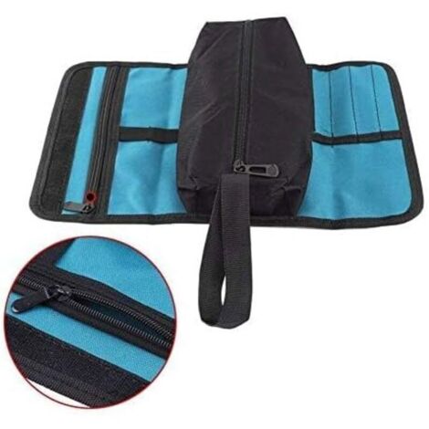 Sac à outils, petit sac à outils enroulable, sac à outils en toile, sac de rangement avec fermeture éclair et boucle pour électricien, plombier, mécanicien (1/4)