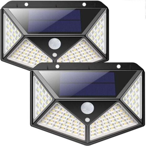 Lot de 2 Lampe Solaire Extérieur 100LED, avec détecteur de mouvement, Ip65 Extérieur étanche, avec 3 modes, pour jardin, clôture, terrasse, porte d'entrée, garage (1/4)