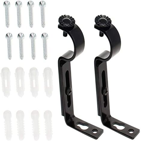 2 pièces cintres de cadre télescopique pour tringles à rideaux, supports pour supports de tringle à rideaux, tringles à rideaux, support noir pour tringles à rideaux, supports de rideaux, métal (1/4)