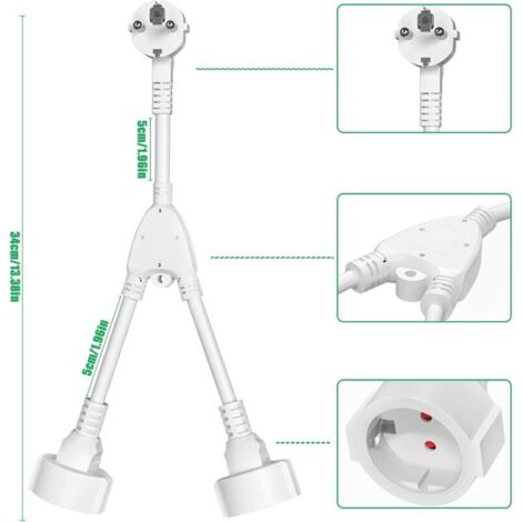 Double fiche pour Prise, rallonge Courte avec 2 Prises, Adaptateur de ...