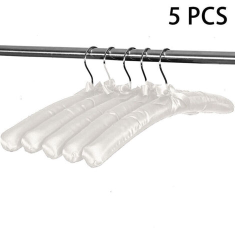 Lot de 5 cintres rembourrés en satin, cintres de chandail robe de mariée de mariée cintres en soie tissu doux sans bosses pour robes de chemisier manteau, blanc (1/4)