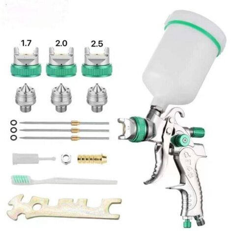Pistolet à peinture professionnel haute pression Kit de pistolet à air comprimé Alimentation par gravité Pistolet à peinture pneumatique HVLP 600CC 1.7MM/2.0MM/ 2.5MM 3 buses de taille