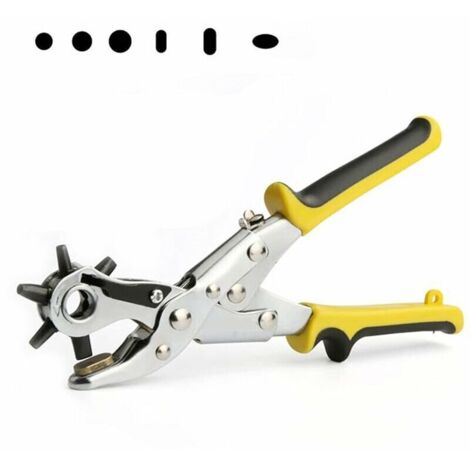 Pince Perforatrice Cuir, Avec base en cuivre, pince poinçonneuse revolver, pour ceinture, tissu, cuir, carton, PVC, 6 poinçons Tailles 3.5mm, 4mm, 4.5mm, 7×3mm, 8×3.5mm, 6×4.5 mm (1/4)