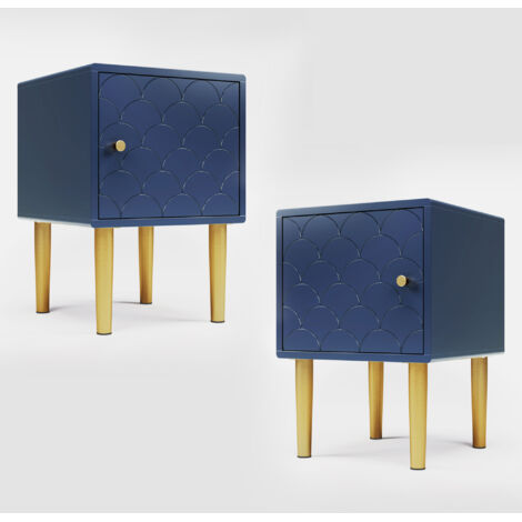 AMXCNOY [NOUVEAU] Lot de 2 tables de chevet, tables d'appoint, bleu marine, convenant à tous les lits et chambres - H 50/L 35/P 35 cm (1/5)