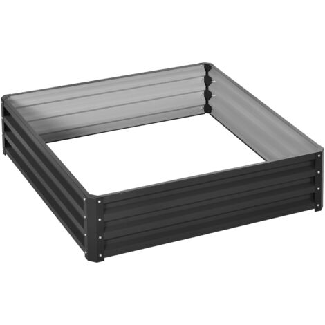 AMXCNOY Jardinière surélevée en acier Outsunny, bac à fleurs 120 x 120 x 30 cm pour jardin, terrasse, balcon, gris, jardinière, potager (1/5)