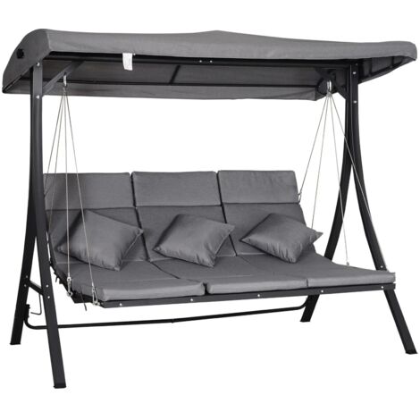 AMXCNOY Balancelle Hollywood 3 places, banc suspendu avec pare-soleil réglable, balancelle de jardin avec coussins, capacité de charge jusqu'à 270 kg (1/5)