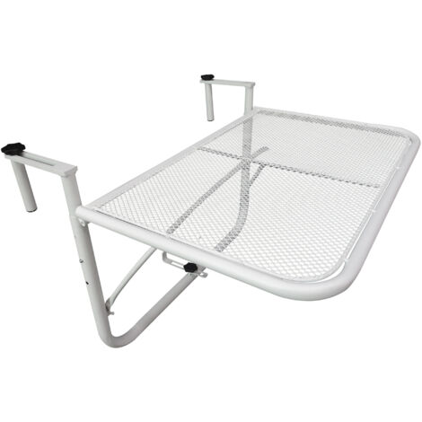 AMXCNOY Table suspendue de balcon, hauteur réglable, carrée, table de jardin, métal, blanche, 60 x 56,5 x 45 cm, pour terrasse et jardin (1/5)