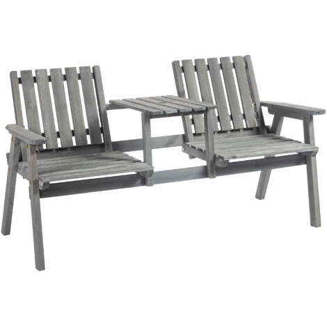 AMXCNOY Banc de jardin avec table, ensemble de sièges, mobilier de jardin avec trou pour parasol, 2 chaises en bois massif, gris, 152 x 70 x 83 cm, pour terrasse et jardin (1/5)