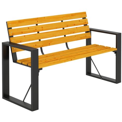 AMXCNOY Banc de jardin 2 places, banc en bois résistant aux intempéries avec structure à lattes et accoudoirs, supportant jusqu'à 240 kg, bois naturel (1/5)