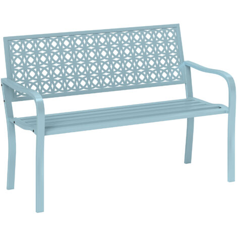AMXCNOY Banc de jardin 2 places, résistant aux intempéries, avec dossier et accoudoirs, supportant jusqu'à 240 kg, idéal pour balcon, terrasse ou jardin. Dimensions : 127 x 63 x 85 cm. Couleur : bleu. (1/5)