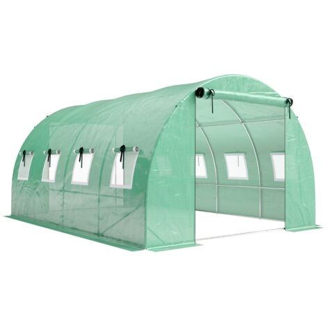 AMXCNOY Serre d'environ 4 x 3 x 2 m, serre en aluminium avec roulettes, 2 portes à fermeture éclair et 8 fenêtres en filet, poteaux de soutien, verte (1/5)