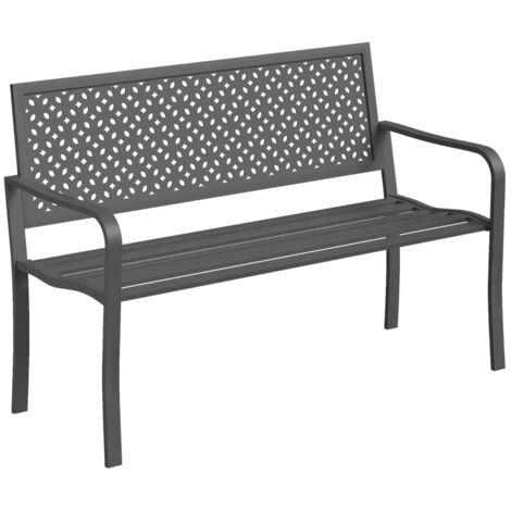 AMXCNOY Banc de jardin 2 places en métal, résistant aux intempéries, avec dossier antirouille, design géométrique, supporte jusqu'à 240 kg (1/5)