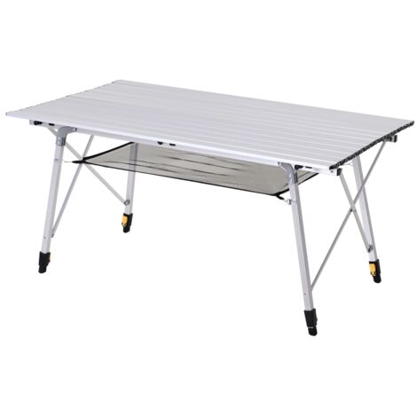 AMXCNOY Table de pique-nique pliante, table pliable, table de camping réglable en hauteur, sac de transport inclus, aluminium, argent, 120 x 69 x 59-78 cm (1/5)