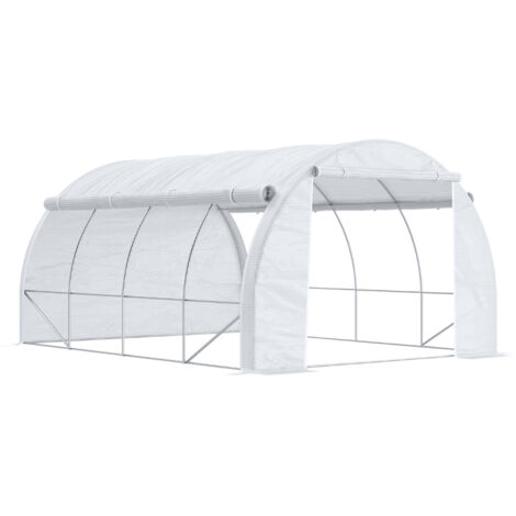 AMXCNOY Serre, serre en aluminium de 3,97 x 3,02 x 2 m avec protection UV, serre à tomates coupe-vent avec porte latérale en acier blanc (1/5)