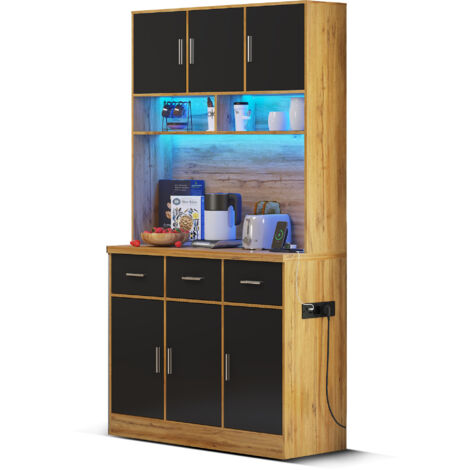 AMXCNOY Buffet multifonctionnel de 100 x 40 x 180 cm avec éclairage LED et commande par application, tiroirs, étagères réglables, passe-câbles et prises électriques, idéal pour les cuisines et les sal (1/5)