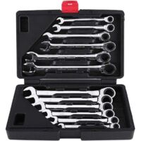 Clé Plate/Anglaise à Cliquet, Coffret de Clé à Douilles et Embouts Clé à Molette à Cliquet 8mm-19mm 12pcs pour Garage Bricolage(Clé Anglaise)