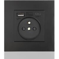 Pannello prese francese tipo C+USB16A tipo 86, numero di prese: 2 fori, numero di porte USB: 1, numero di porte tipo C: 1, sicuro e stabile (quadrato nero)