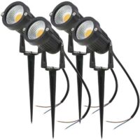 Set di 4 faretti LED COB da 5 W, faretti da giardino regolabili 220 V con picchetto, illuminazione esterna, giardino, patio (bianco)