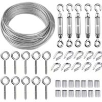 Kit di corda di sospensione in acciaio inossidabile da 30 m, kit di funi metalliche, cavo in acciaio inossidabile rivestito da 2 mm, con tenditore M5 e ganci a occhiello, per piante rampicanti, ringhi