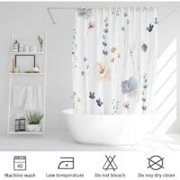 Watercolor Floral Shower Curtain, Flowers Print Minimalist Bathroom Curtain, Machine Washable Spring Modern Shower Curtains, Waterproof Fabric Shower Curtain Set with Hooks, 72 x 72, Blue