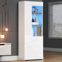 AMXCNOY Vitrine 70 x 35 x 180 cm avec tiroirs, vitrine laquée brillante, vitrine vitrée avec éclairage LED, armoire haute, meuble haut avec rangement, vitrine autoportante, rangement compartimenté, ch