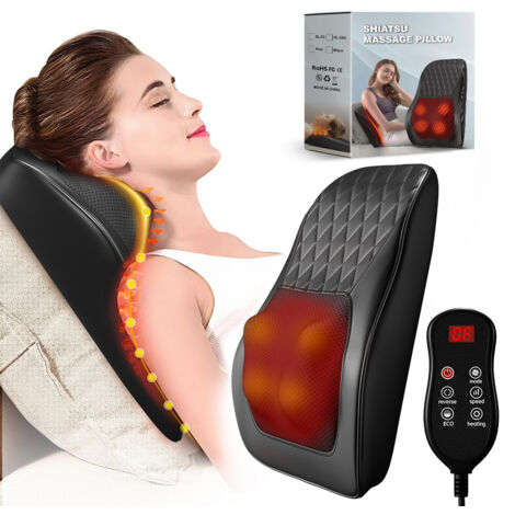 Masseur Cervical avec Coussin Chauffant, Massage Dos et Cou, Soulage Douleurs Musculaires Cou, Épaules, Dos, Jambes et Pieds, Idéal Cadeaux pour Homme/Meres/Pere/Grand Mere, Noir (1/5)