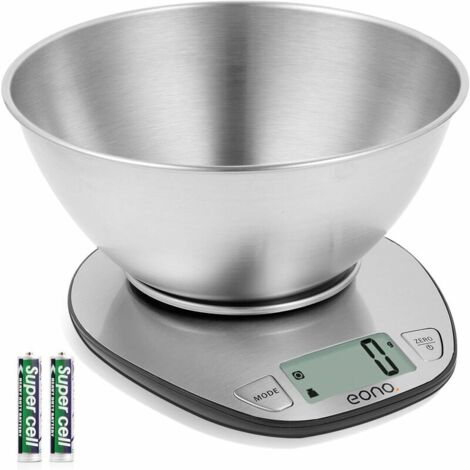 Balance de Cuisine/Pâtisserie Numérique en acier Inoxydable, avec Bol Amovible, Fonction Tare, écran LCD, Charge Maximale de 5 kg (1/5)
