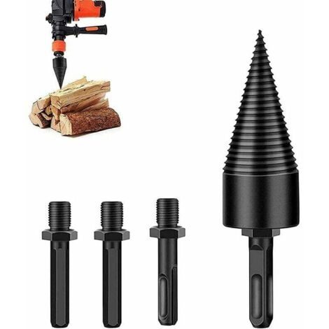 WZYTEU Fendeuse à Bois 32 Mm Pour Perceuse - Cône Vis Fendeur Bûches Avec 3 Poignées - Acier Carbone
