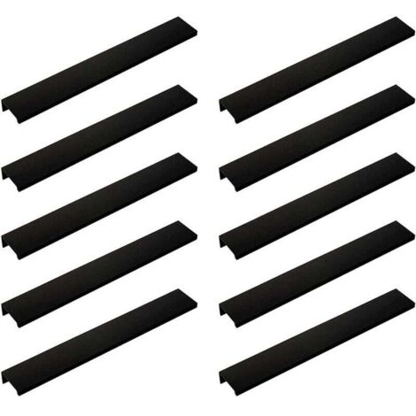 Lot De 10 Poignée Noir Poignée De Meuble Noir- Poignée Invisible Poignee De Meuble Cuisine Noir Poignée Meuble Noir Mat En Alliage D'Aluminium Entraxe 160Mm (1/5)