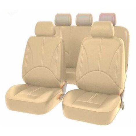 Housse de siege auto en cuir artificiel universel en cuir PU, Ensemble 9 pièces beige (1/4)