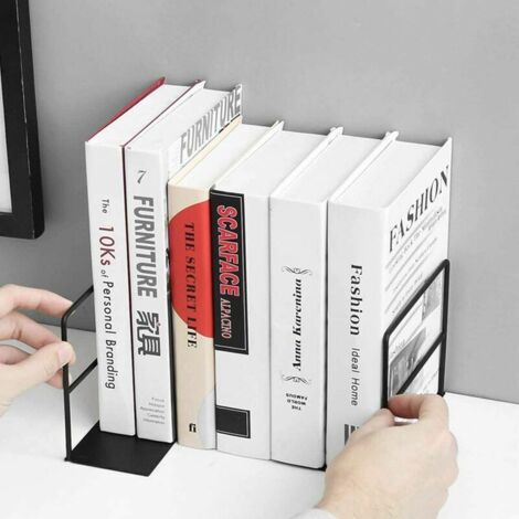 Lot De 4 Serre-Livres Métal Noir – Butoirs Étagère L Design, Anti-Dérapants Pour Maison Bureau Bibliothèque