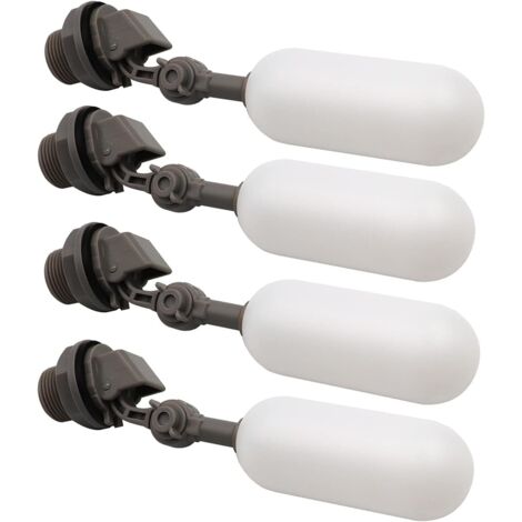 Lot de 4 flotteurs de 19 mm (3/4 pouce) pour réservoir d'eau avec bras réglable, flotteur à bille en plastique pour filtre à eau, piscine, aquarium, abreuvoir, bassin d'aquaculture, réservoir. (1/5)